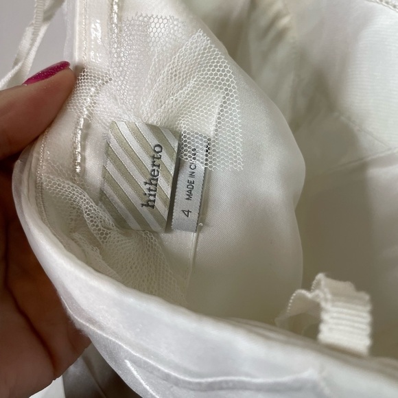 Hitherto Anthropologie White Scalloped Wedding Bridal Shower Dress Size 4 - Picture 6 of 6